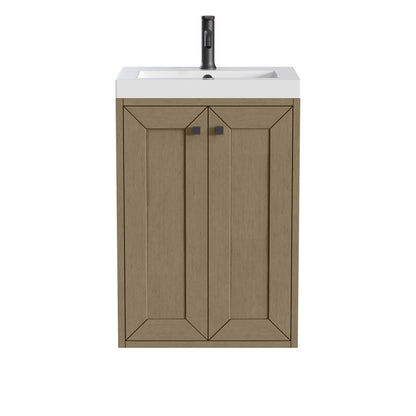 Renovate for Less Atlanta Chianti 20" Single Vanity, Walnut Whisper, Matte Black, w/ White Glossy Composite Stone Top