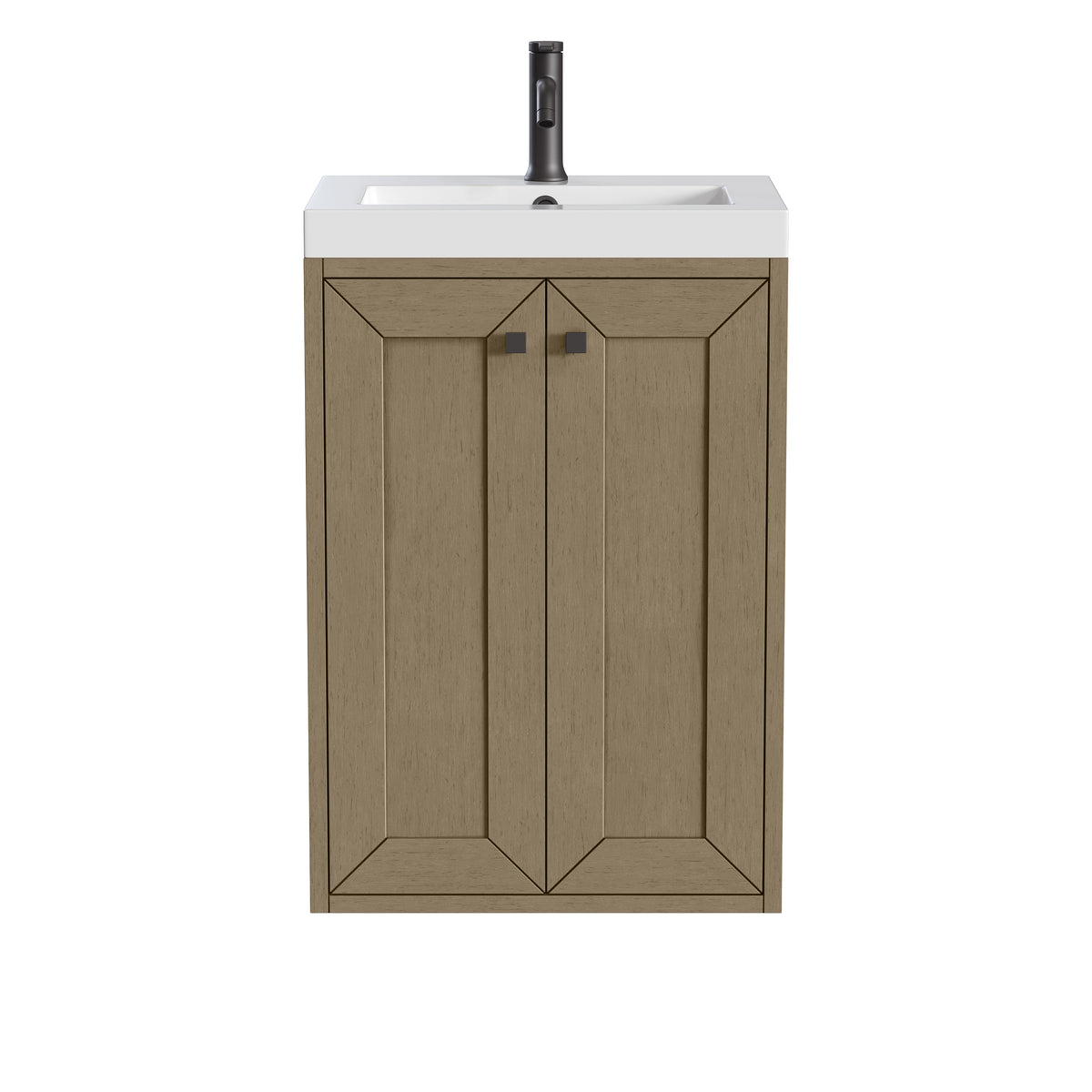 Renovate for Less Atlanta Chianti 20" Single Vanity, Walnut Whisper, Matte Black, w/ White Glossy Composite Stone Top