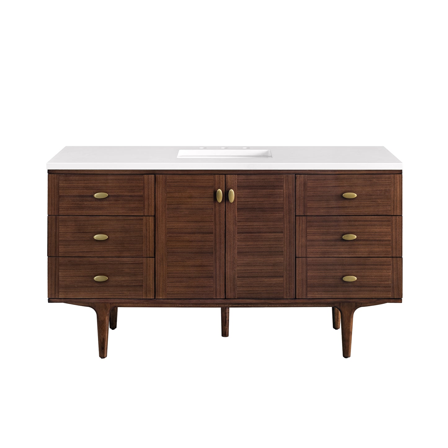 Renovate for Less Atlanta Amberly 60" Single Vanity, Mid-Century Walnut w/ 3 CM White Zeus Top