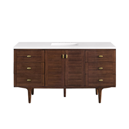Renovate for Less Atlanta Amberly 60" Single Vanity, Mid-Century Walnut w/ 3 CM White Zeus Top