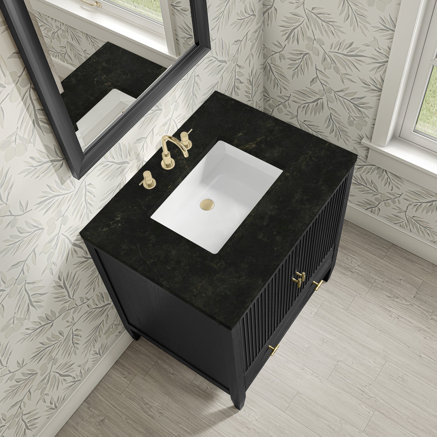 Renovate for Less Atlanta Myrrin 30" Single Vanity, Carbon Oak w/ 3 CM Phantome Eclos Top