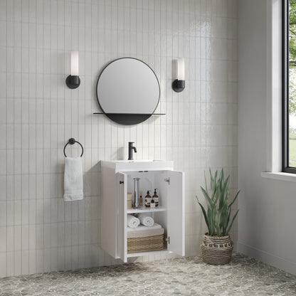 Renovate for Less Atlanta Chianti 20" Single Vanity, Glossy White, Matte Black, w/ White Glossy Composite Stone Top