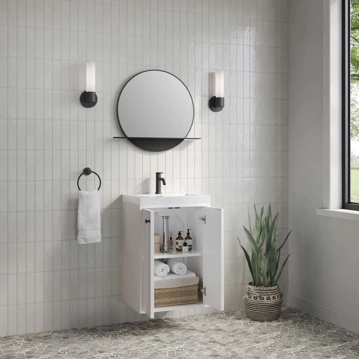 Chianti 20" Single Vanity, Glossy White, Matte Black, w/ White Glossy Composite Stone Top