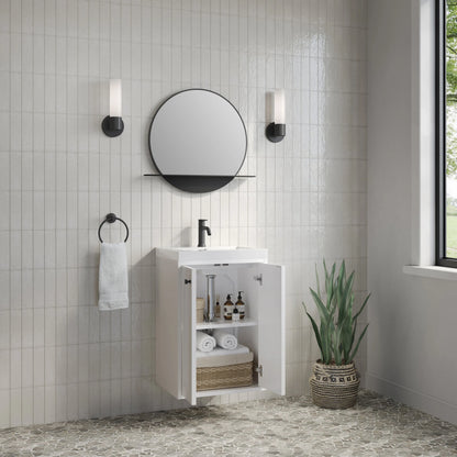 Chianti 20" Single Vanity, Glossy White, Matte Black, w/ White Glossy Composite Stone Top
