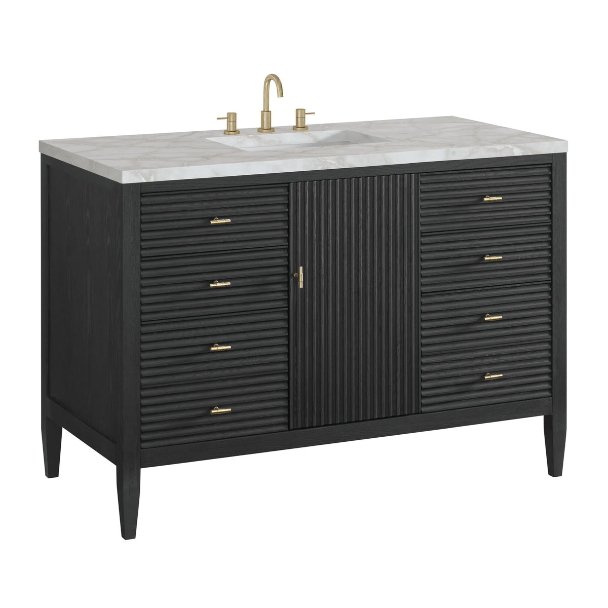 Myrrin 48" Single Vanity, Carbon Oak w/ 3 CM Victorian Silver Silestone Top w/FreePower Wireless Charger