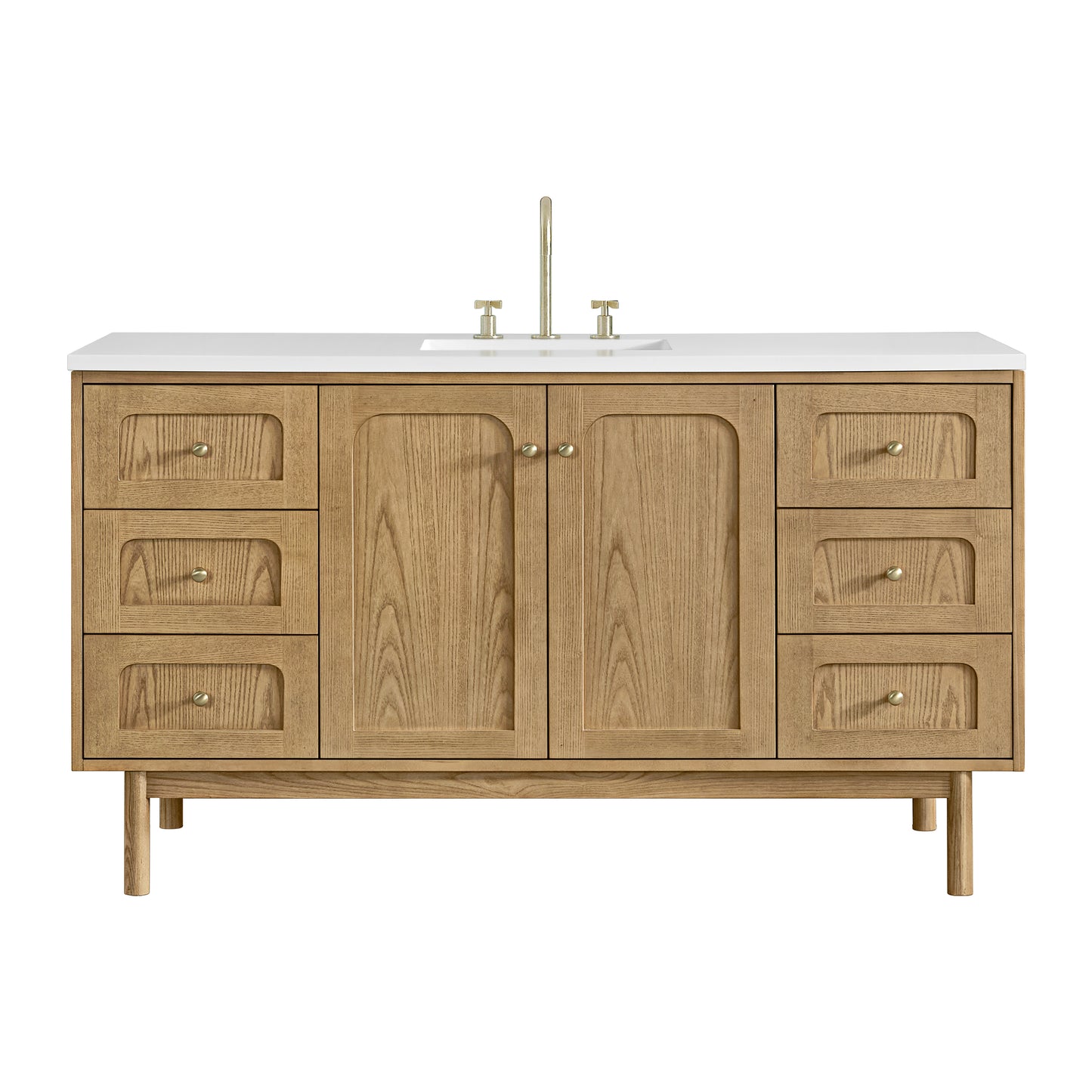 Renovate for Less Atlanta Laurent 60" Single Vanity, Light Natural Oak, w/ 3 CM White Zeus Quartz Top