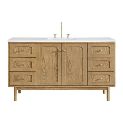 Renovate for Less Atlanta Laurent 60" Single Vanity, Light Natural Oak, w/ 3 CM White Zeus Quartz Top