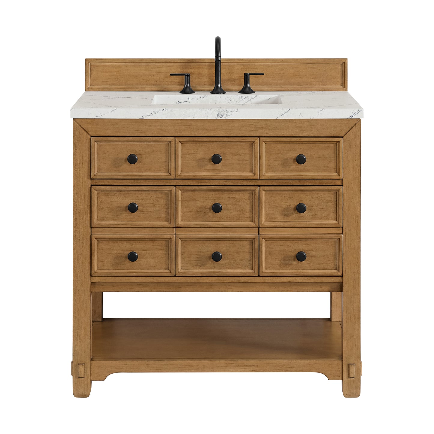 Renovate for Less Atlanta Malibu 36" Single Vanity, Amber Birch w/ 3 CM Ethereal Noctis Top