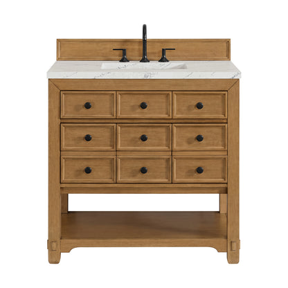Renovate for Less Atlanta Malibu 36" Single Vanity, Amber Birch w/ 3 CM Ethereal Noctis Top