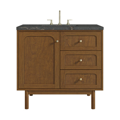 Renovate for Less Atlanta Laurent 36" Single Vanity, Honey Oak w/ 3 CM Parisien Bleu Silestone Top