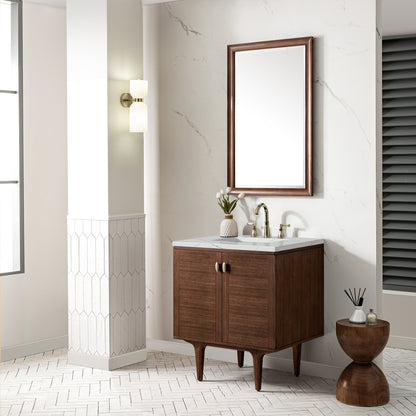 Renovate for Less Atlanta Amberly 30" Single Vanity, Mid-Century Walnut w/ 3 CM Ethereal Noctis Top