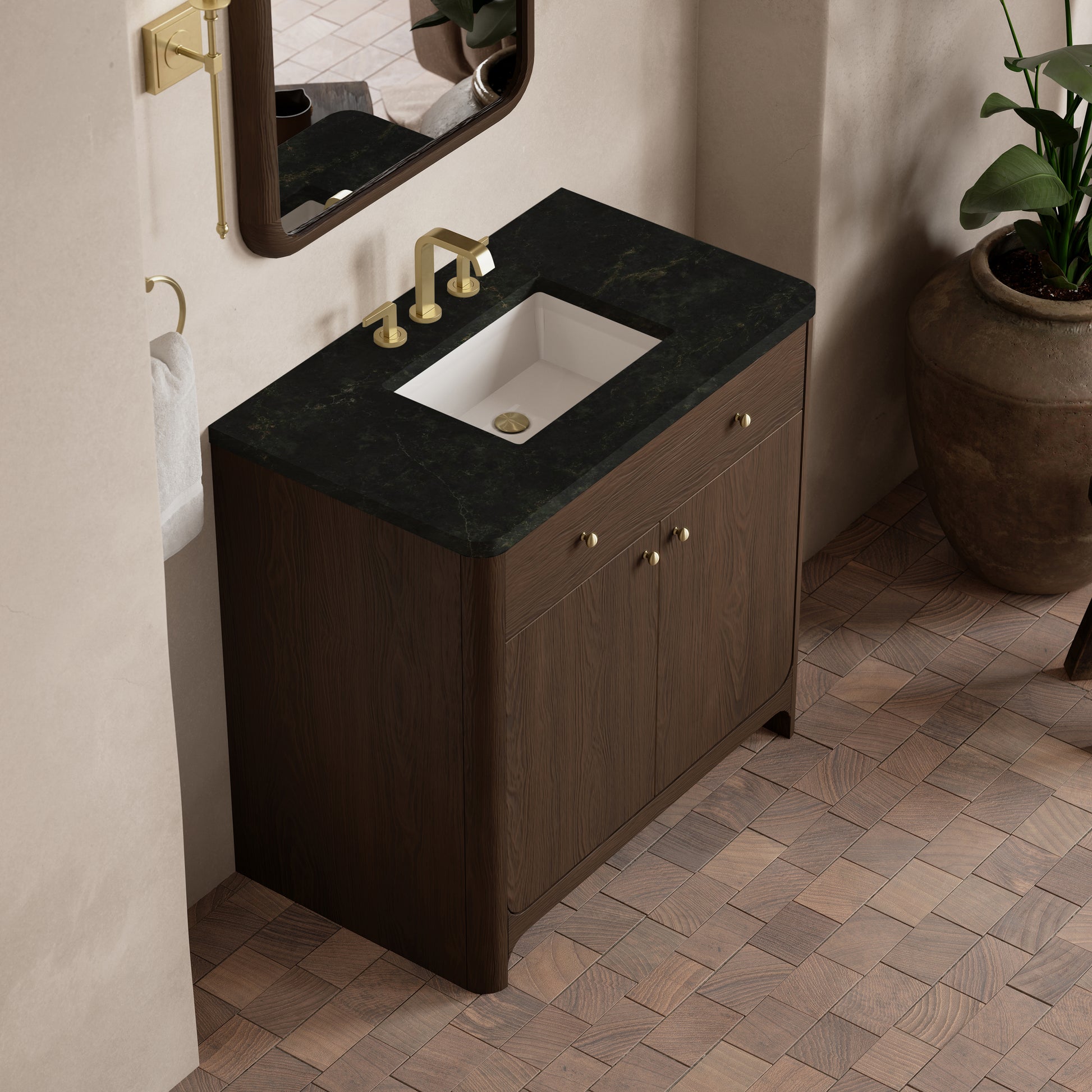 Renovate for Less Atlanta Gracyn 36" Single Vanity, Sable, w/ 3 CM Phantome Eclos Widespread Top