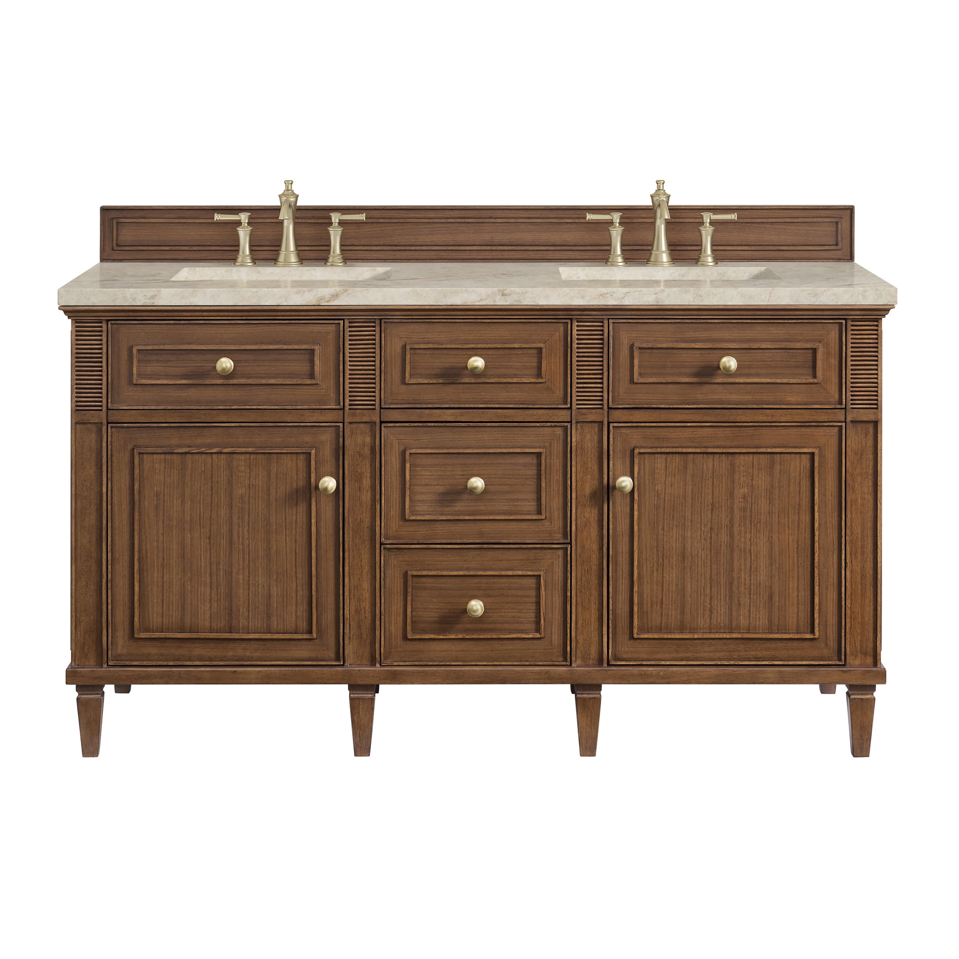 Renovate for Less Atlanta Lorelai 60" Double Vanity, Mid-Century Walnut, w/ 3 CM Tajnar Eclos Top