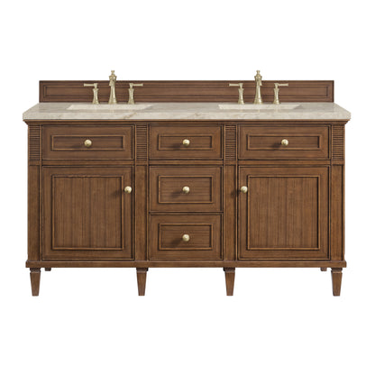 Renovate for Less Atlanta Lorelai 60" Double Vanity, Mid-Century Walnut, w/ 3 CM Tajnar Eclos Top