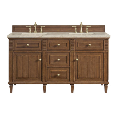 Lorelai 60" Double Vanity, Mid-Century Walnut, w/ 3 CM Tajnar Eclos Top