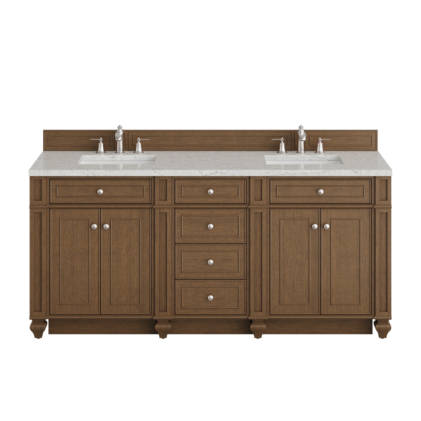 Renovate for Less Atlanta Bristol 72" Double Vanity, Saddle Brown w/ 3 CM Eternal Jasmine Pearl Silestone Top