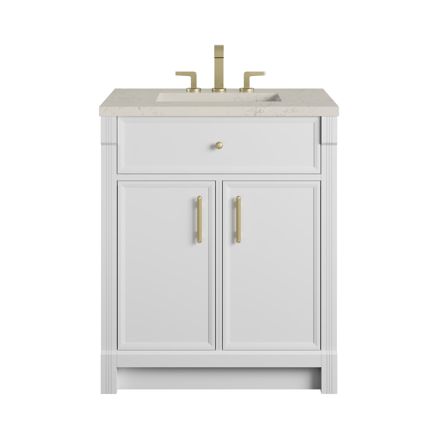 Renovate for Less Atlanta Bellshire 30" Single Vanity, Bright White w/ 3 CM Siberian Silestone Top