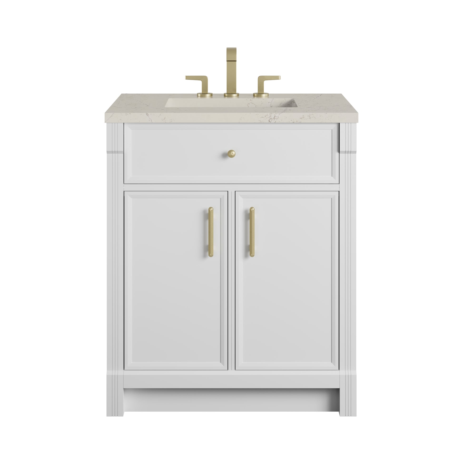 Renovate for Less Atlanta Bellshire 30" Single Vanity, Bright White w/ 3 CM Siberian Silestone Top