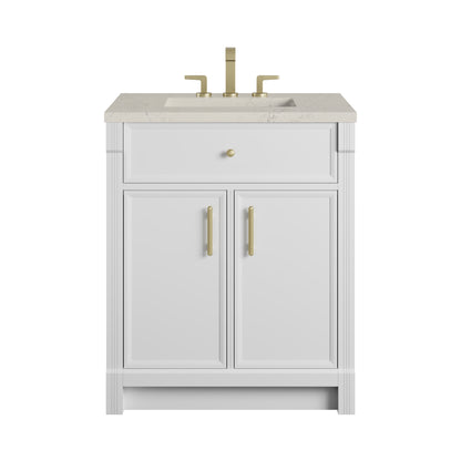Renovate for Less Atlanta Bellshire 30" Single Vanity, Bright White w/ 3 CM Siberian Silestone Top