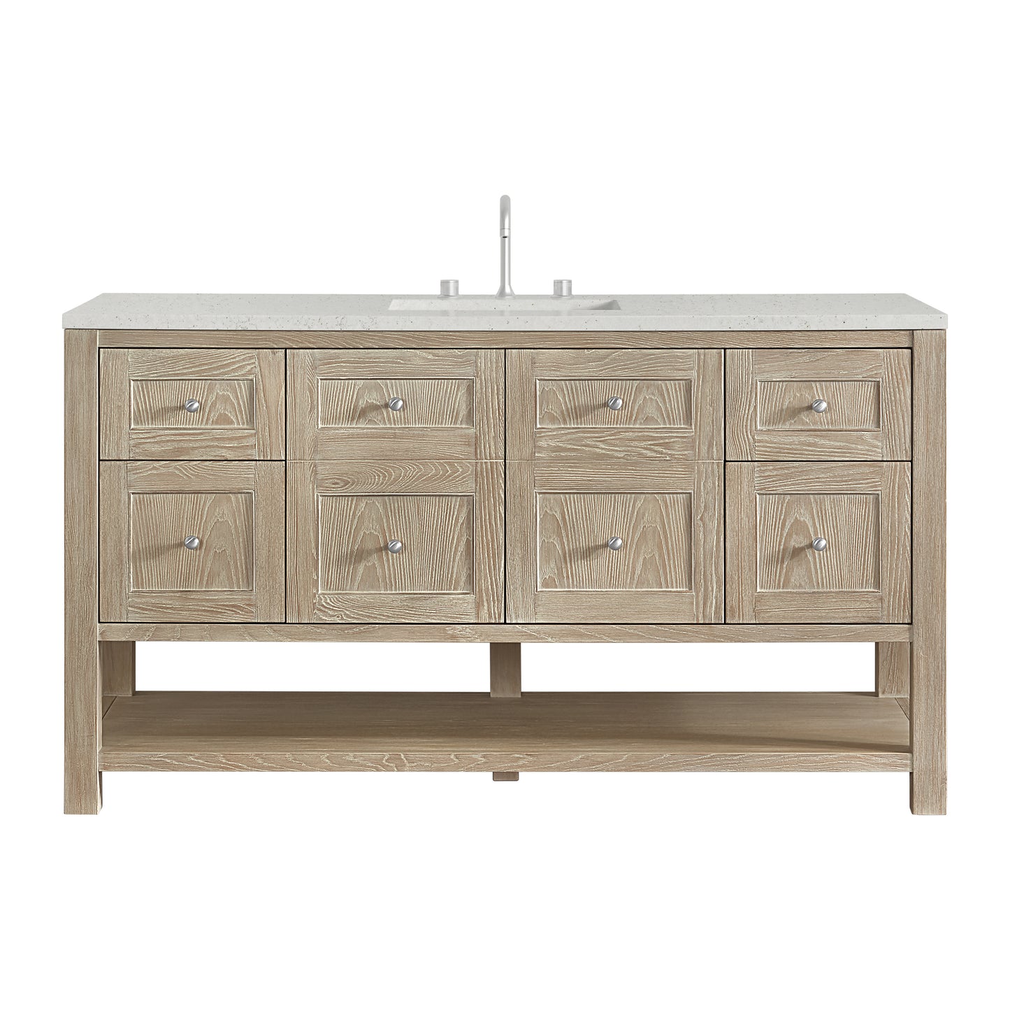 Renovate for Less Atlanta Breckenridge 60" Single Vanity, Whitewashed Oak, w/ 3 CM Lime Delight Quartz Top