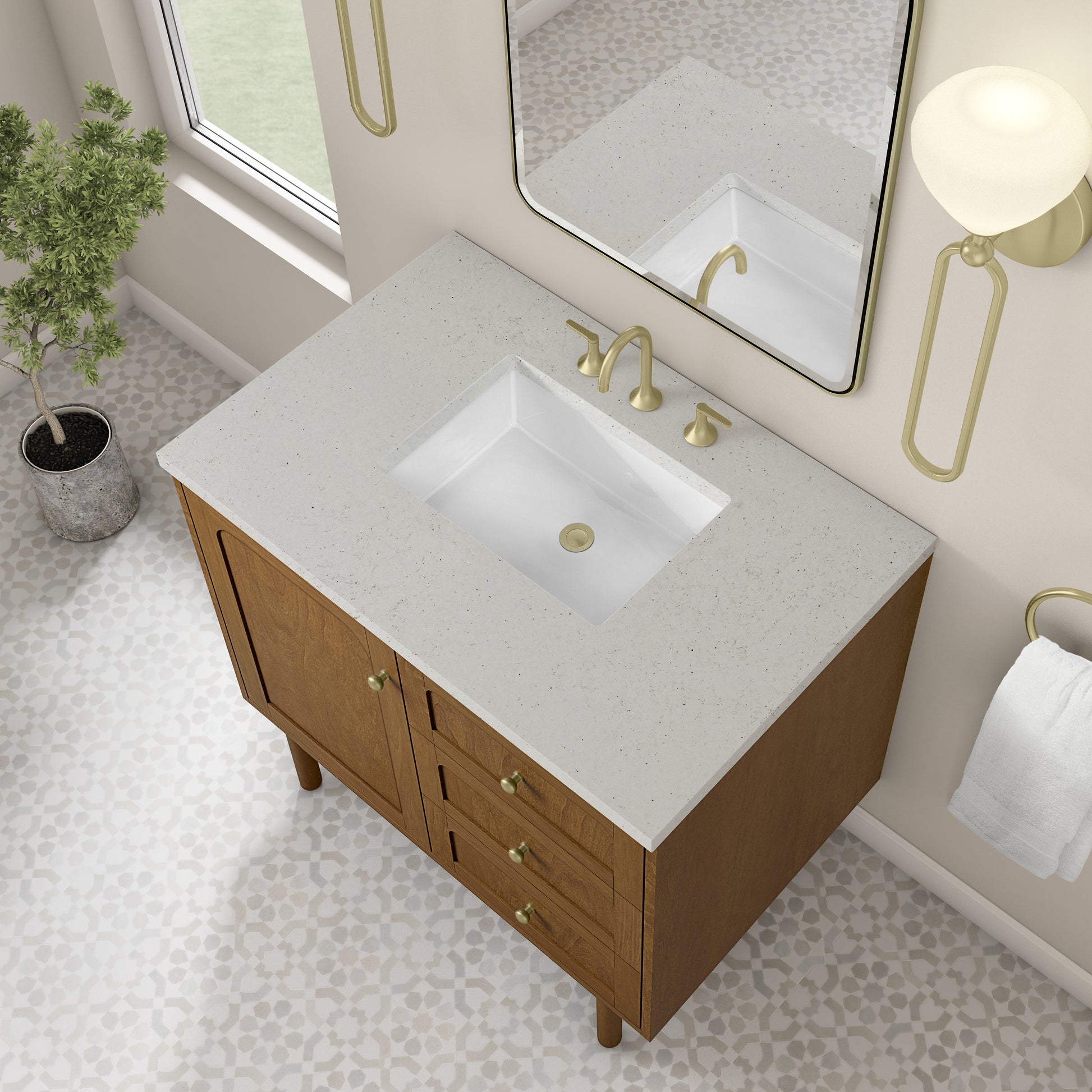 Renovate for Less Atlanta Laurent 36" Single Vanity, Honey Oak w/ 3 CM Lime Delight Silestone Top