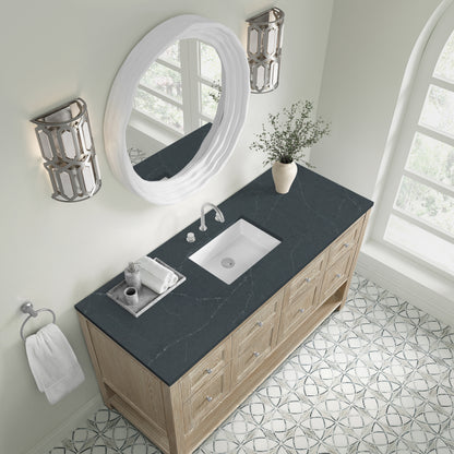 Renovate for Less Atlanta Breckenridge 60" Single Vanity, Whitewashed Oak, w/ 3 CM Charcoal Soapstone Quartz Top