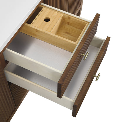 Renovate for Less Atlanta Myrrin 72" Double Vanity, Mid Century Walnut w/ 3 CM White Zeus Silestone Top