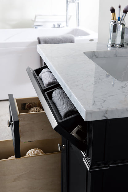 Renovate for Less Atlanta Brittany 30" Single Vanity, Black Onyx w/ 3 CM Carrara Marble Top