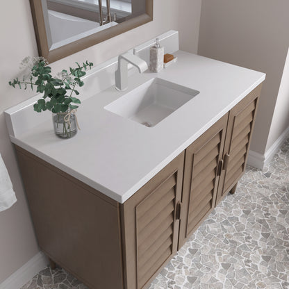Renovate for Less Atlanta Portland 48" Single Vanity Whitewashed Walnut w/ Single Hole 3 CM White Zeus Silestone Top & Backsplash