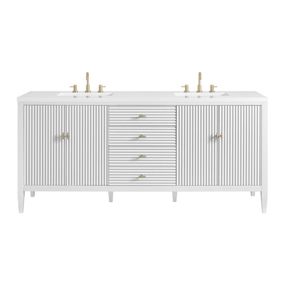 Renovate for Less Atlanta Myrrin 72" Double Vanity, Bright White w/ 3 CM White Zeus Silestone Top