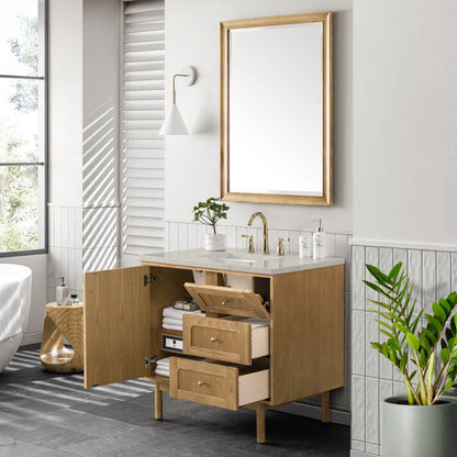 Laurent 36" Single Vanity, Light Natural Oak, w/ 3 CM Siberian Silestone Top