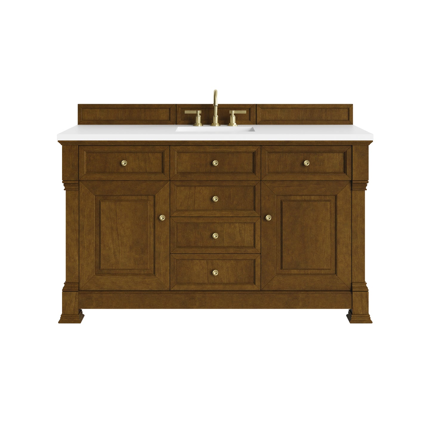 Renovate for Less Atlanta Brookfield 60" Single Vanity, Honey Oak,  w/ 3 CM White Zeus Silestone Top