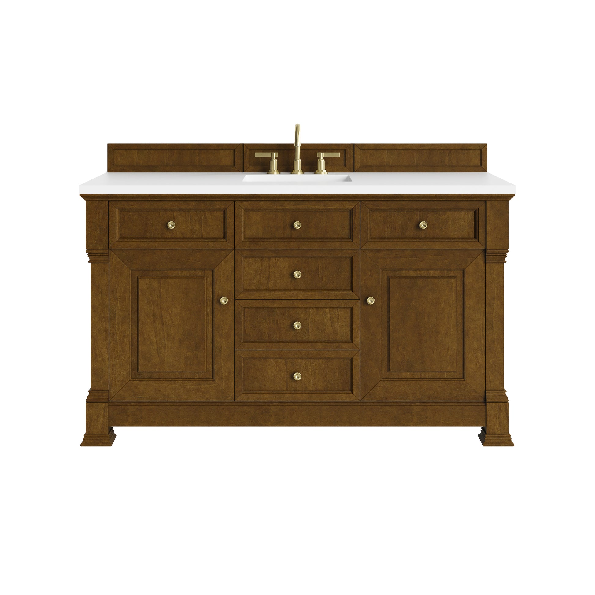 Renovate for Less Atlanta Brookfield 60" Single Vanity, Honey Oak,  w/ 3 CM White Zeus Silestone Top