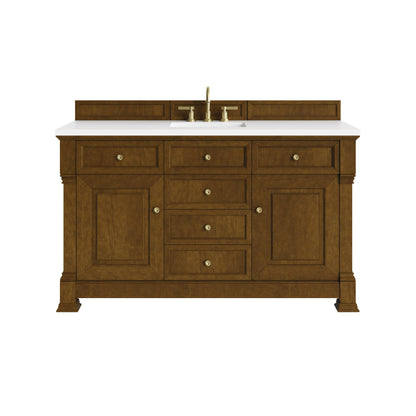 Renovate for Less Atlanta Brookfield 60" Single Vanity, Honey Oak,  w/ 3 CM White Zeus Silestone Top