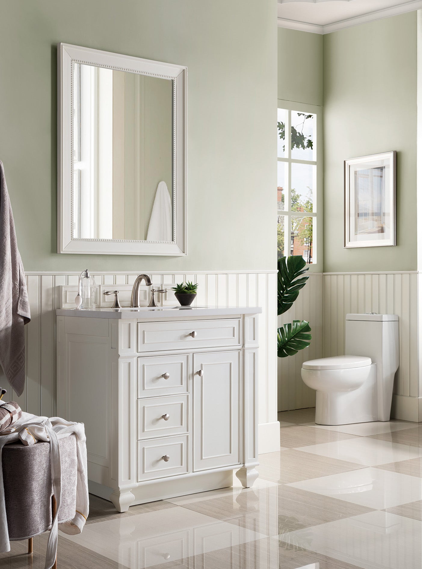 Renovate for Less Atlanta Bristol 30" Single Vanity, Bright White w/ 3 CM White Zeus Silestone Top