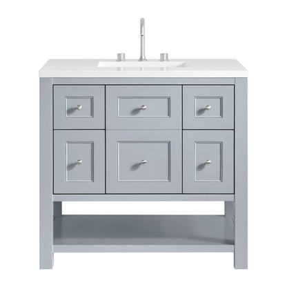 Renovate for Less Atlanta Breckenridge 36" Single Vanity, Serenity Blue, w/ 3 CM White Zeus Quartz Top