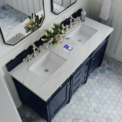 Brittany 60" Double Vanity, Victory Blue w/ 3 CM Ethereal Noctis Silestone Top w/FreePower Wireless Charger