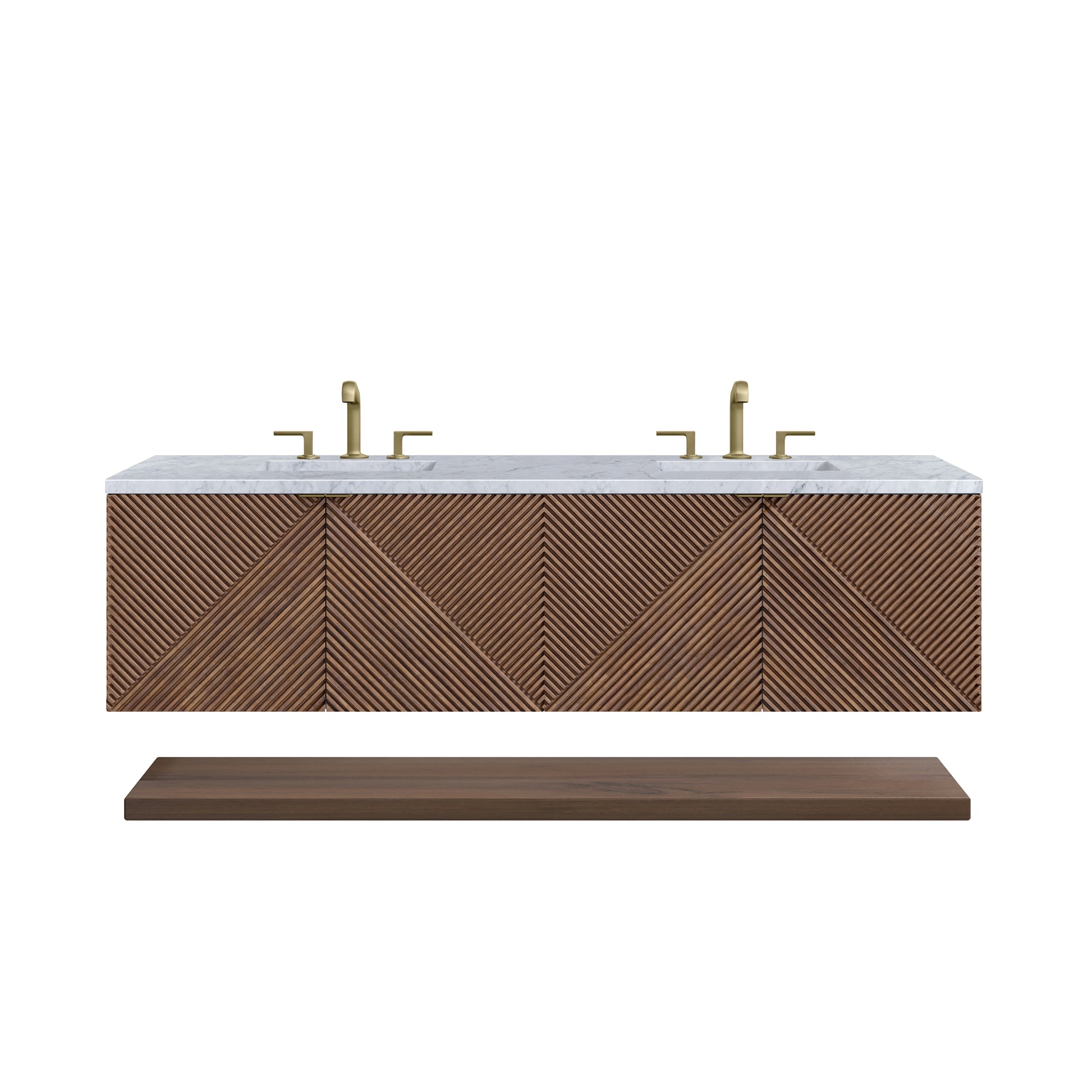 Renovate for Less Atlanta Marcello 72" Double Vanity, Chestnut w/ 3 CM Carrara Marble Top