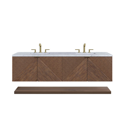 Renovate for Less Atlanta Marcello 72" Double Vanity, Chestnut w/ 3 CM Carrara Marble Top