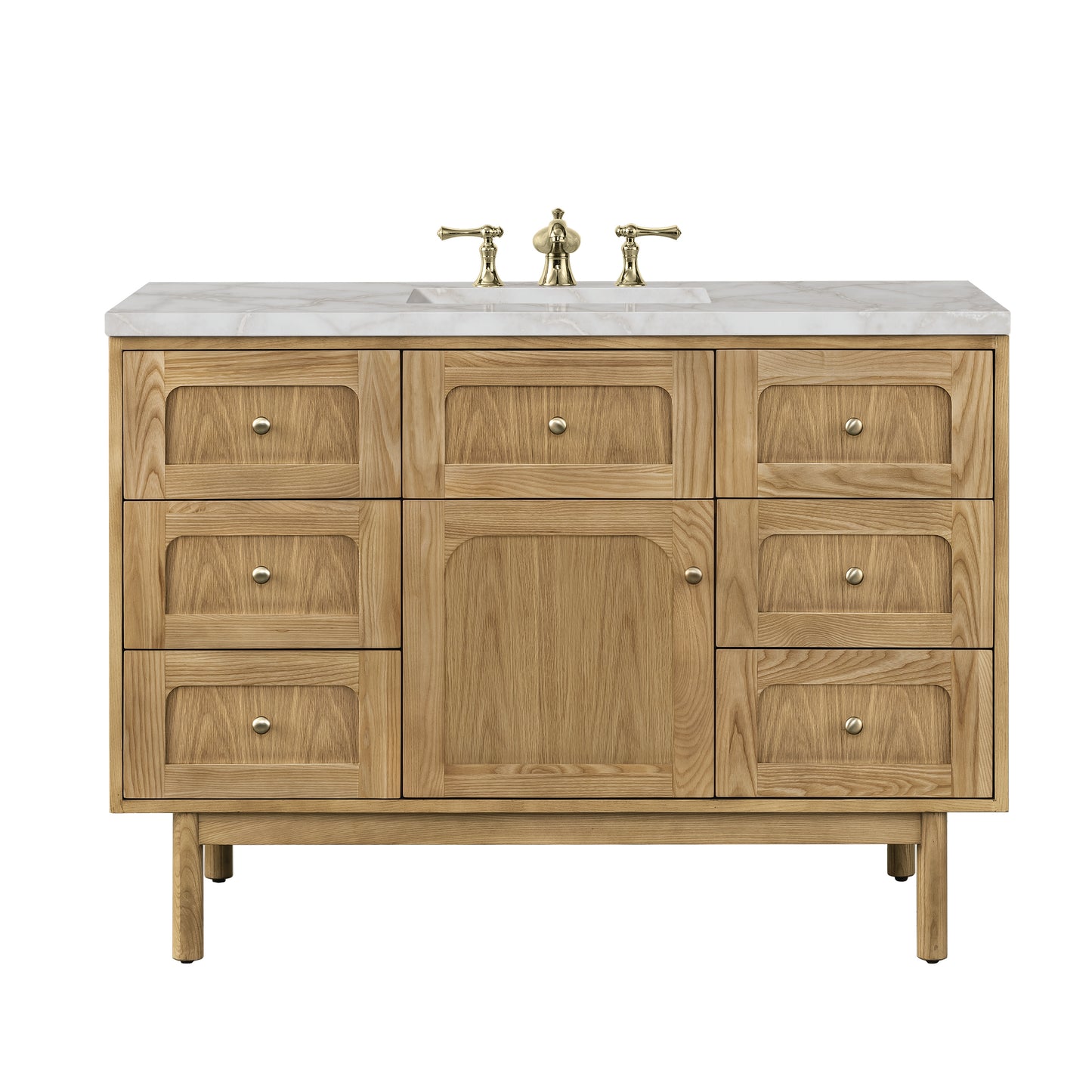 Renovate for Less Atlanta Laurent 48" Single Vanity, Light Natural Oak w/ 3 CM Victorian Silver Top w/FreePower Wireless Charger