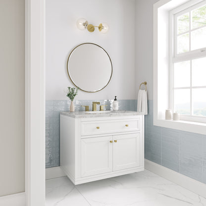 Renovate for Less Atlanta Chicago 36" Single Vanity, Glossy White, w/ 3 CM Eternal Jasmine Pearl Silestone® Top