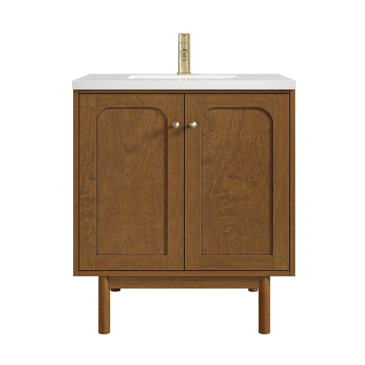 Laurent 30" Single Vanity, Honey Oak w/ Single Hole 3 CM White Zeus Silestone Top and Matching Backsplash