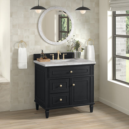 Renovate for Less Atlanta Lorelai 36" Single Vanity, Black Onyx w/ 3 CM Victorian Silver Silestone Top