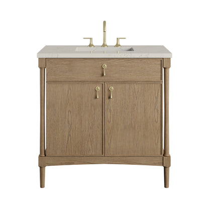 Renovate for Less Atlanta Kinnsden 36" Single Vanity, Weathered Oak w/ 3 CM Siberian Silestone Top