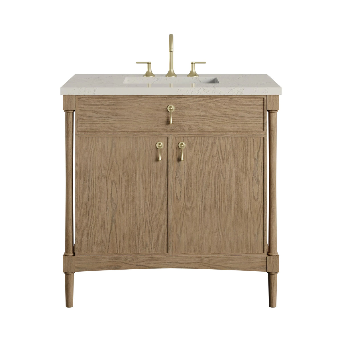 Kinnsden 36" Single Vanity, Weathered Oak w/ 3 CM Siberian Silestone Top