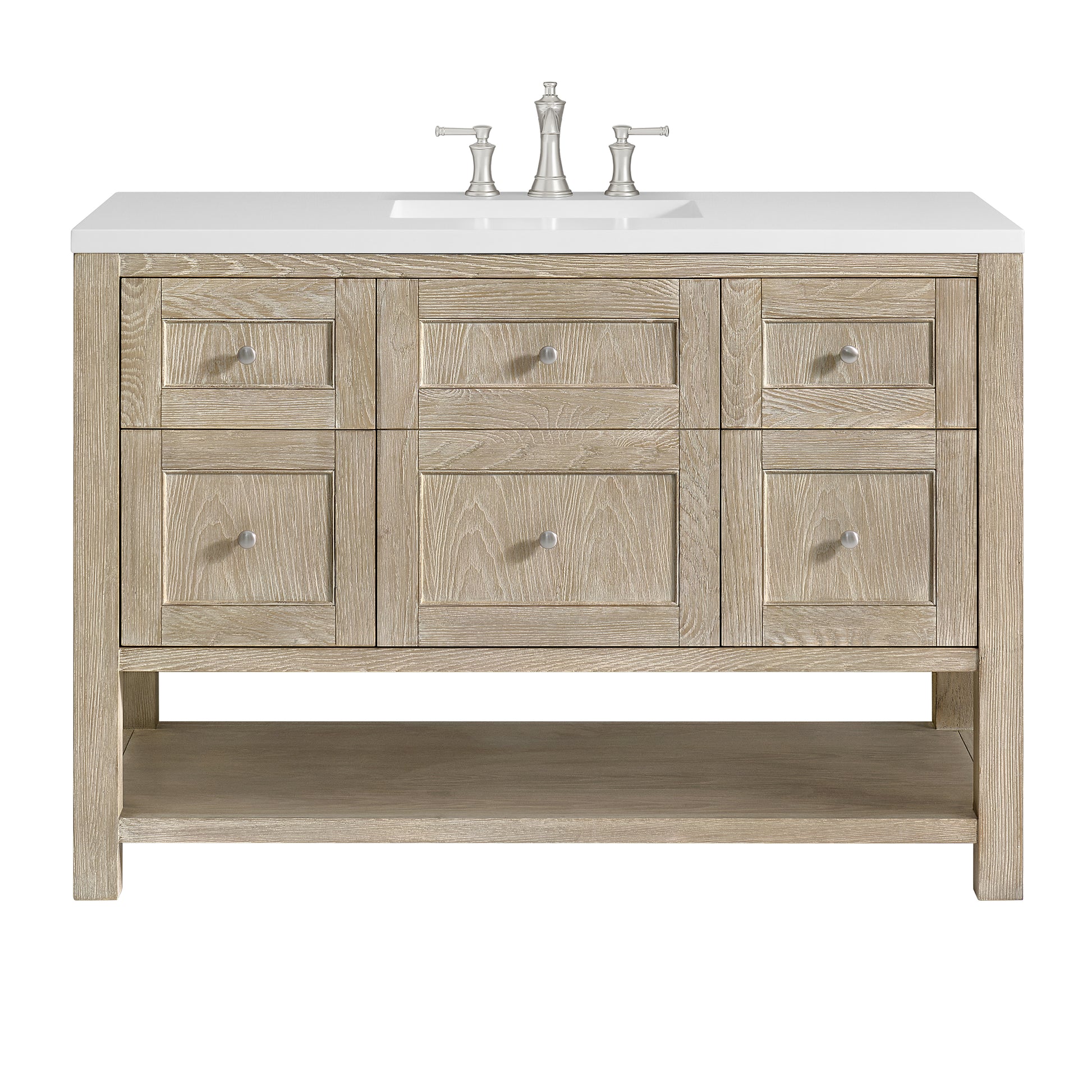 Renovate for Less Atlanta Breckenridge 48" Single Vanity, Whitewashed Oak w/ 3 CM White Zeus Silestone Top