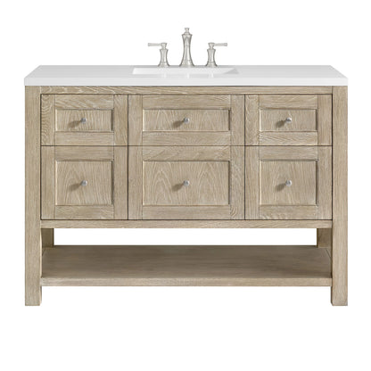 Breckenridge 48" Single Vanity, Whitewashed Oak w/ 3 CM White Zeus Silestone Top
