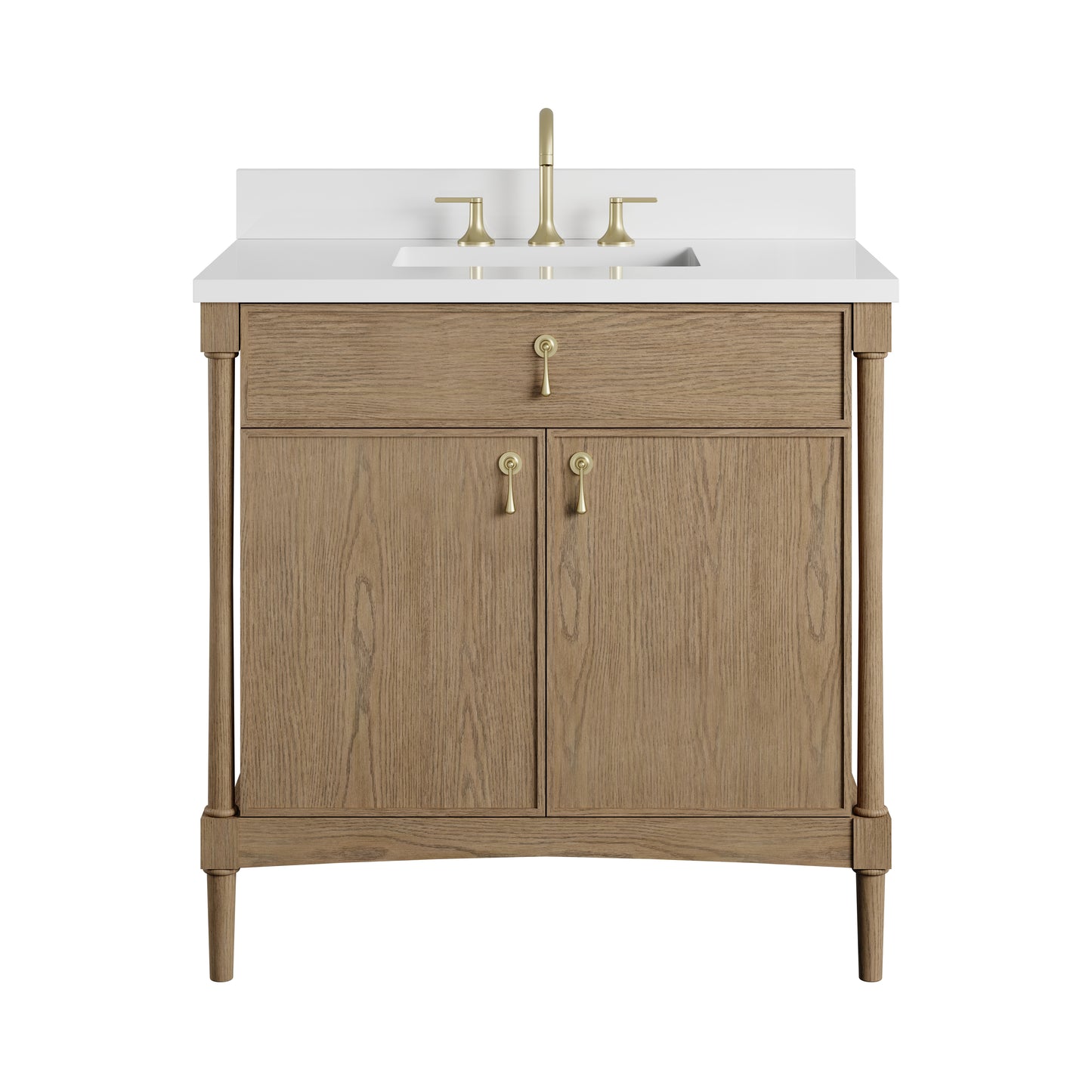 Renovate for Less Atlanta Kinnsden 36" Single Vanity, Weathered Oak w/ 3 CM White Zeus Silestone Top