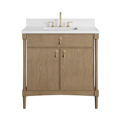 Renovate for Less Atlanta Kinnsden 36" Single Vanity, Weathered Oak w/ 3 CM White Zeus Silestone Top