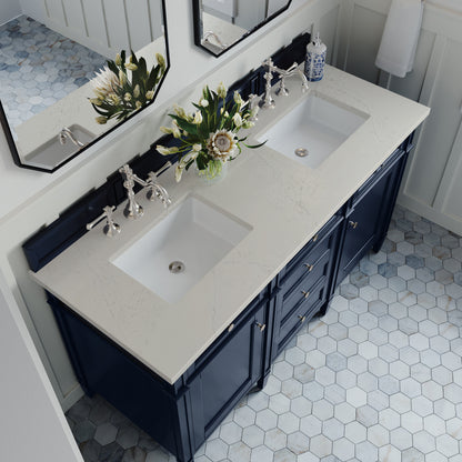 Renovate for Less Atlanta Brittany 60" Double Vanity, Victory Blue, w/ 3 CM Siberian Silestone Top